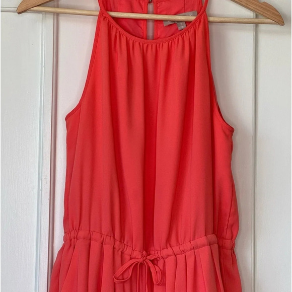 Banana Republic A Line Halter Solid Coral Cinch Waist Dress Capri Sz  2 summer - Picture 8 of 13